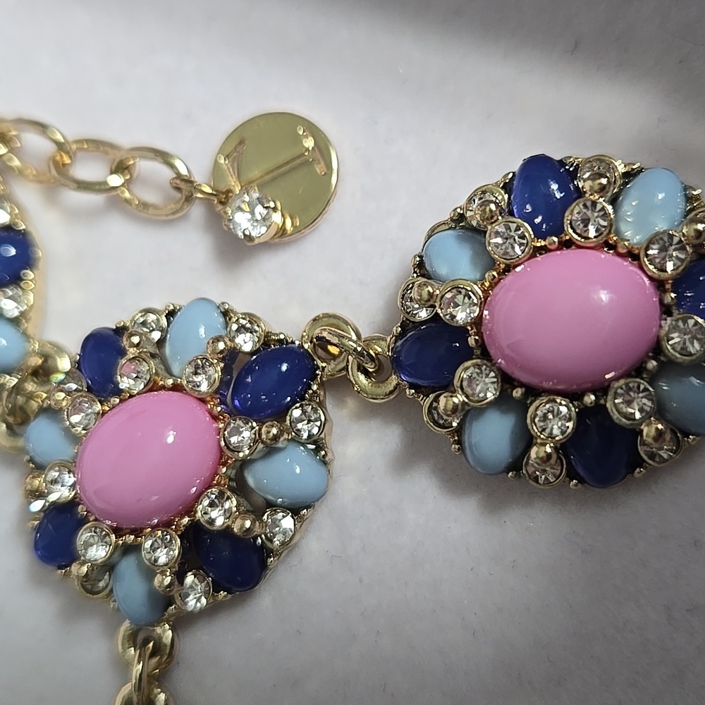 Talbots Pink and Blue Cabachons w/ Rhinestones Necklace - Picture 7 of 8